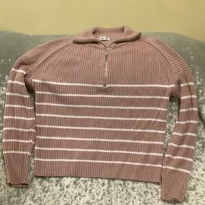 Women’s Rachel Zoe  Mauve & White Striped Zip Front Sweater Size Small  RS